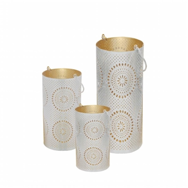 Northlight Seasonal Distressed White and Gold Decorative Floral Cut-Out Pillar Candle Lanterns 31579878 - main
